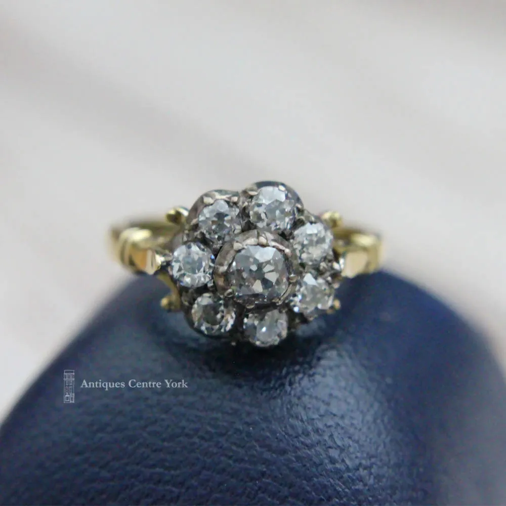 18ct Old Cut Diamond Cluster Ring 1.35cts