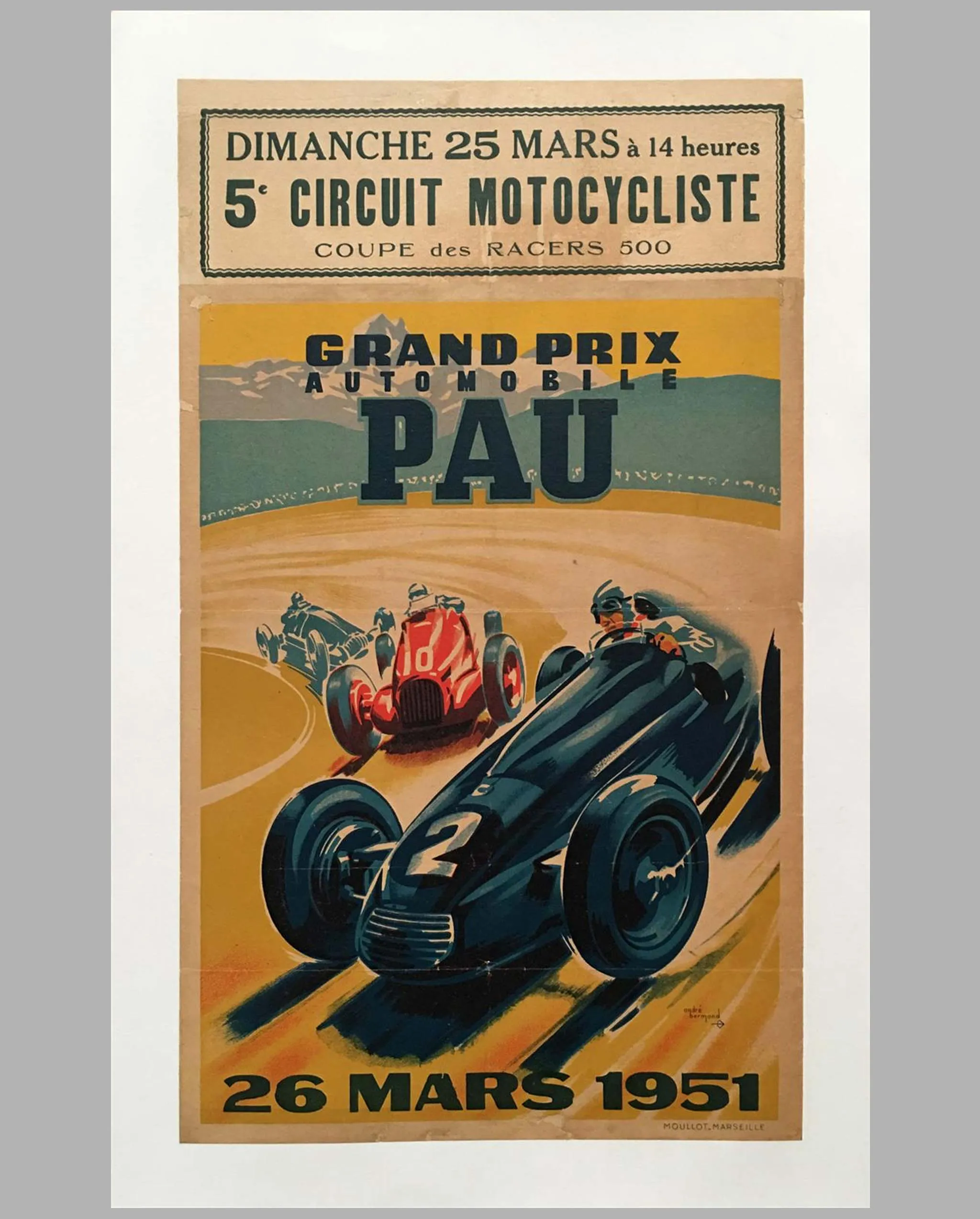 1951 Grand Prix de Pau original poster by André Bermond