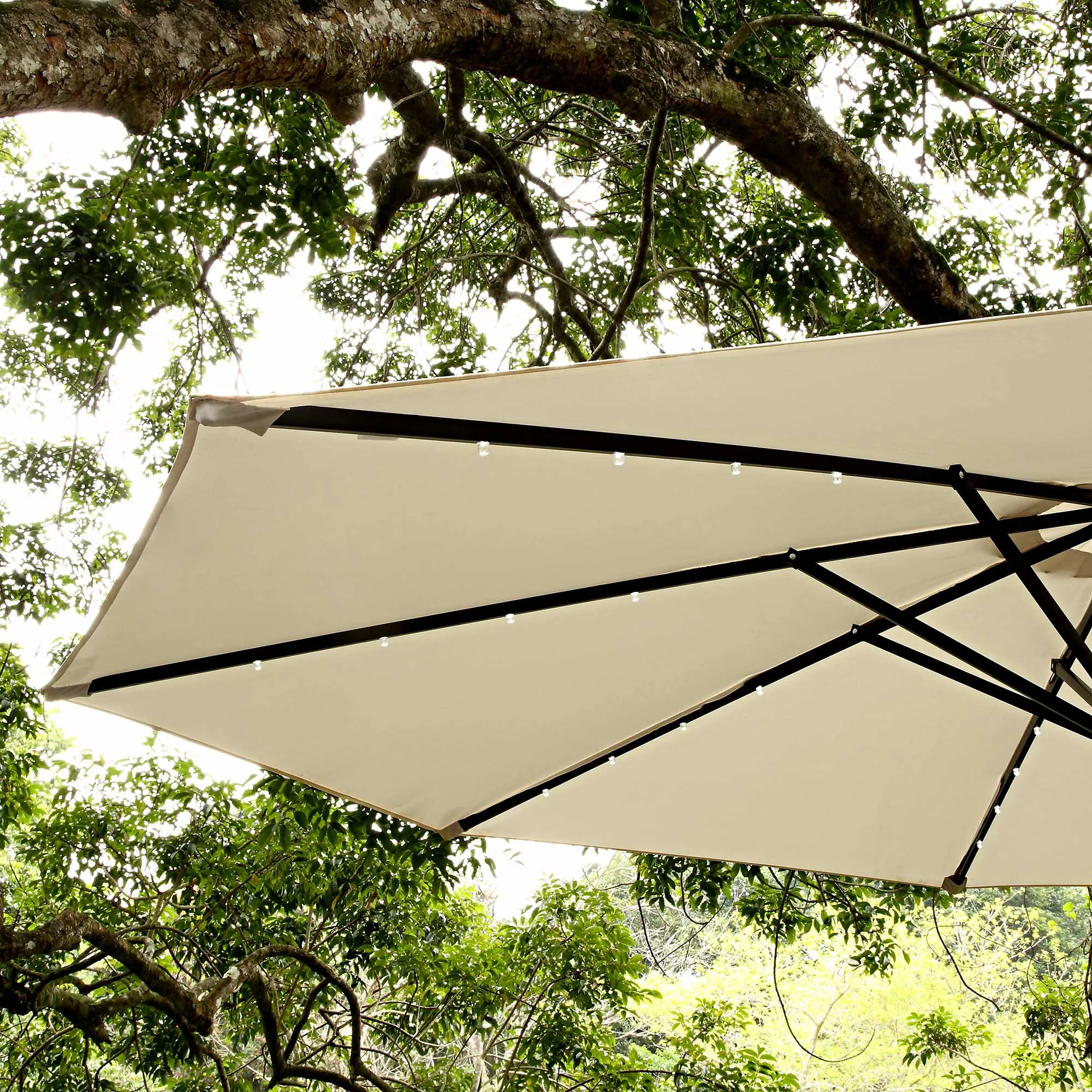 3M LED Light Aluminium Frame Garden Parasol with Tilt Crank , Beige