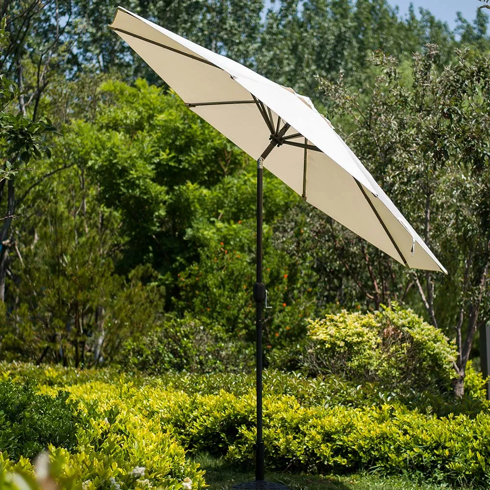 3M LED Light Aluminium Frame Garden Parasol with Tilt Crank , Beige