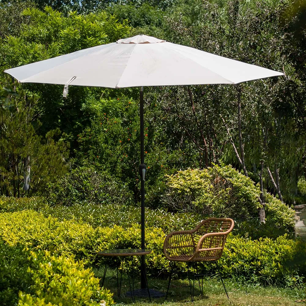 3M LED Light Aluminium Frame Garden Parasol with Tilt Crank , Beige