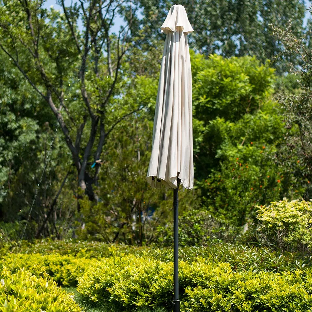 3M LED Light Aluminium Frame Garden Parasol with Tilt Crank , Beige