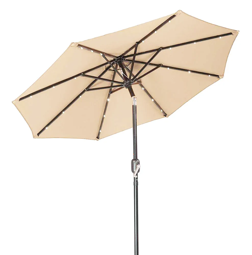 3M LED Light Aluminium Frame Garden Parasol with Tilt Crank , Beige