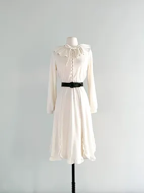 Amazing 1970's Ivory Knit Day Dress / Sz M