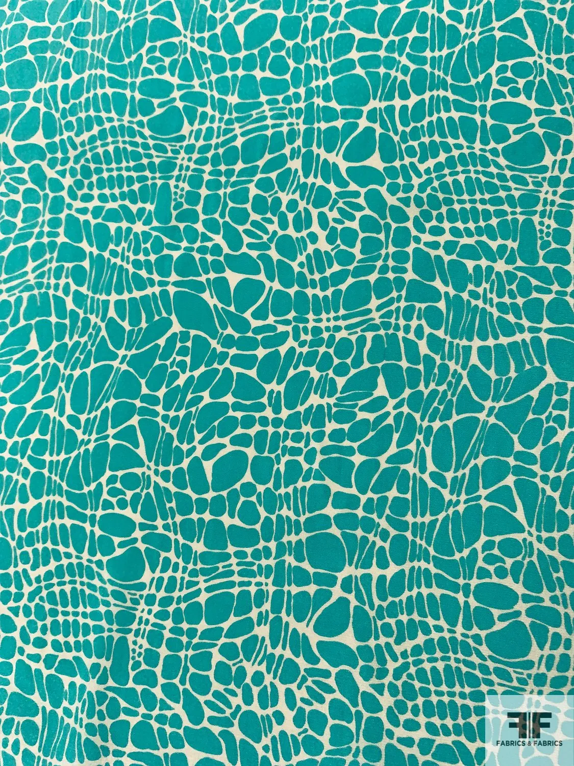 Animal Pattern Web Printed Silk Crepe de Chine - Turquoise / Grey