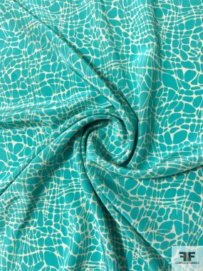 Animal Pattern Web Printed Silk Crepe de Chine - Turquoise / Grey