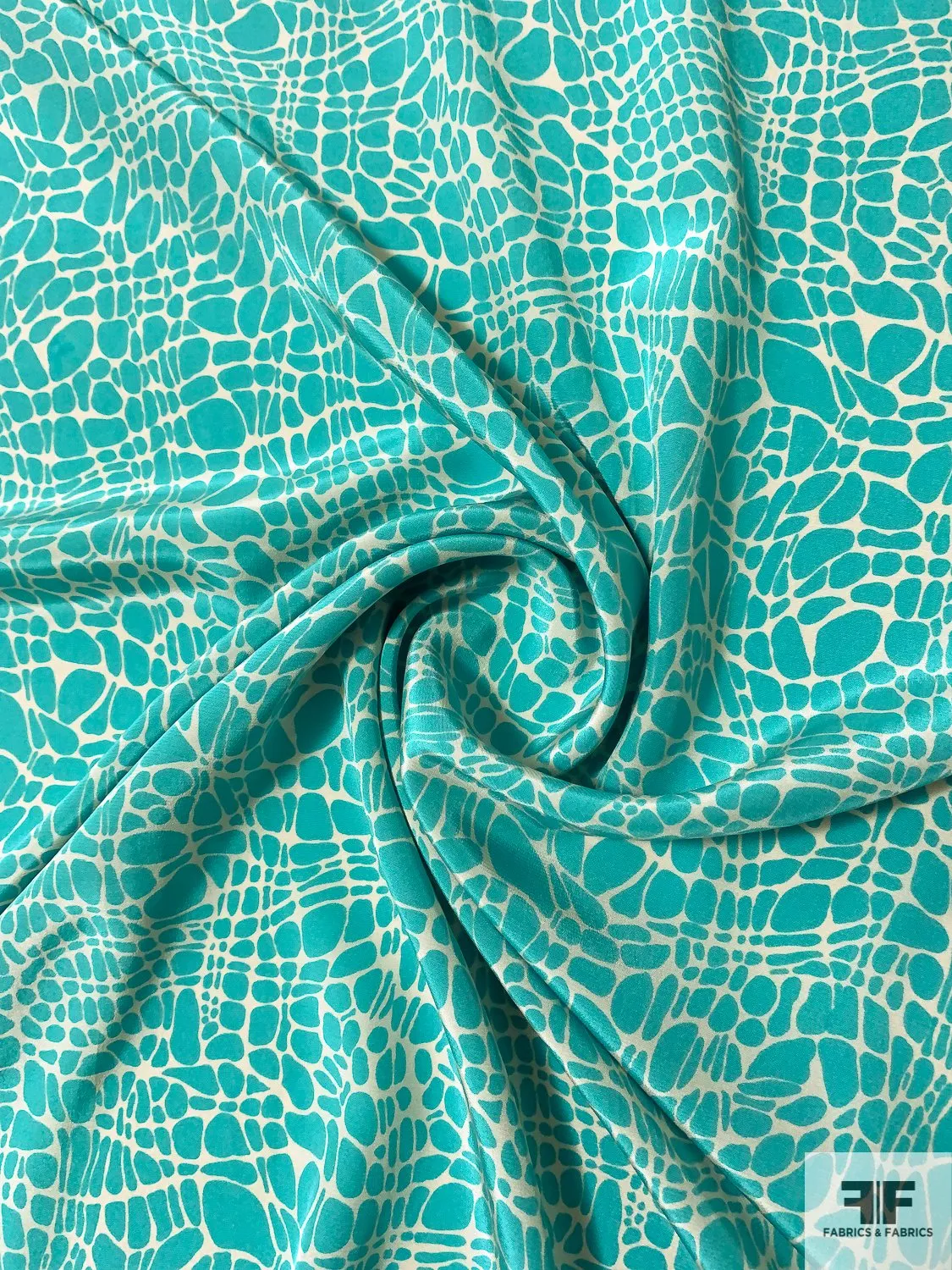 Animal Pattern Web Printed Silk Crepe de Chine - Turquoise / Grey