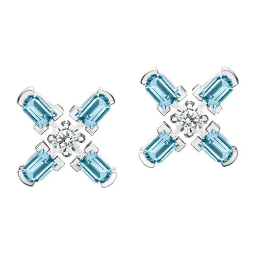 Arch Florale MM Stud Earrings, 18k White Gold with DAVIDOR Arch Cut Aquamarines and Brilliant Diamonds