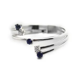 Blue Sapphire and Diamond Wrap Ring White Gold