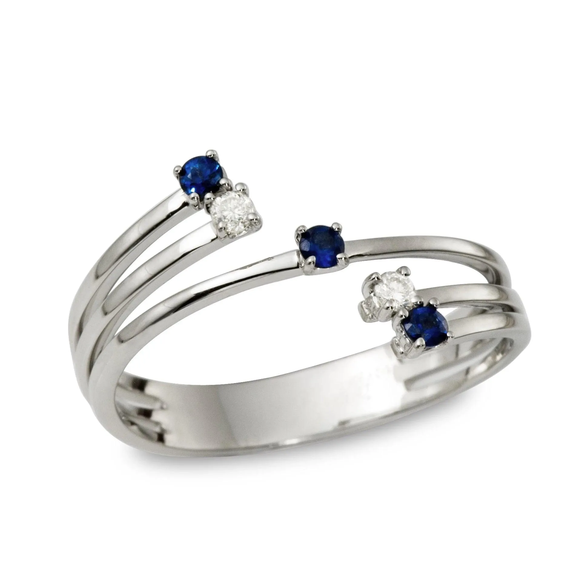 Blue Sapphire and Diamond Wrap Ring White Gold