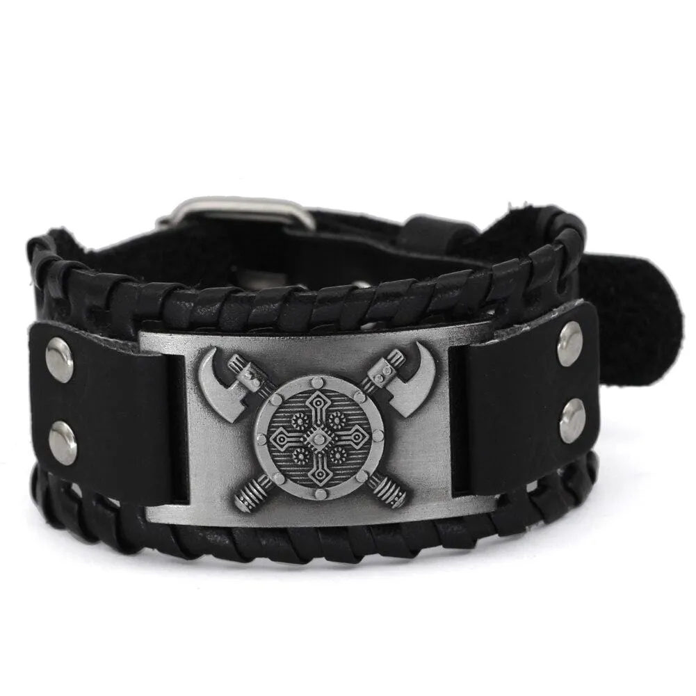 Bracelet bouclier viking en cuir