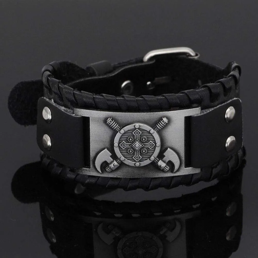 Bracelet bouclier viking en cuir