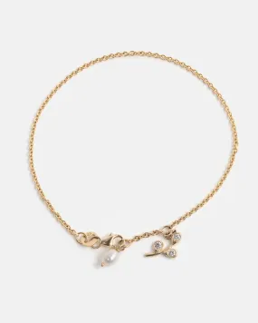 Branch Bracelet in Gold with lab grown Diamonds & Pearl