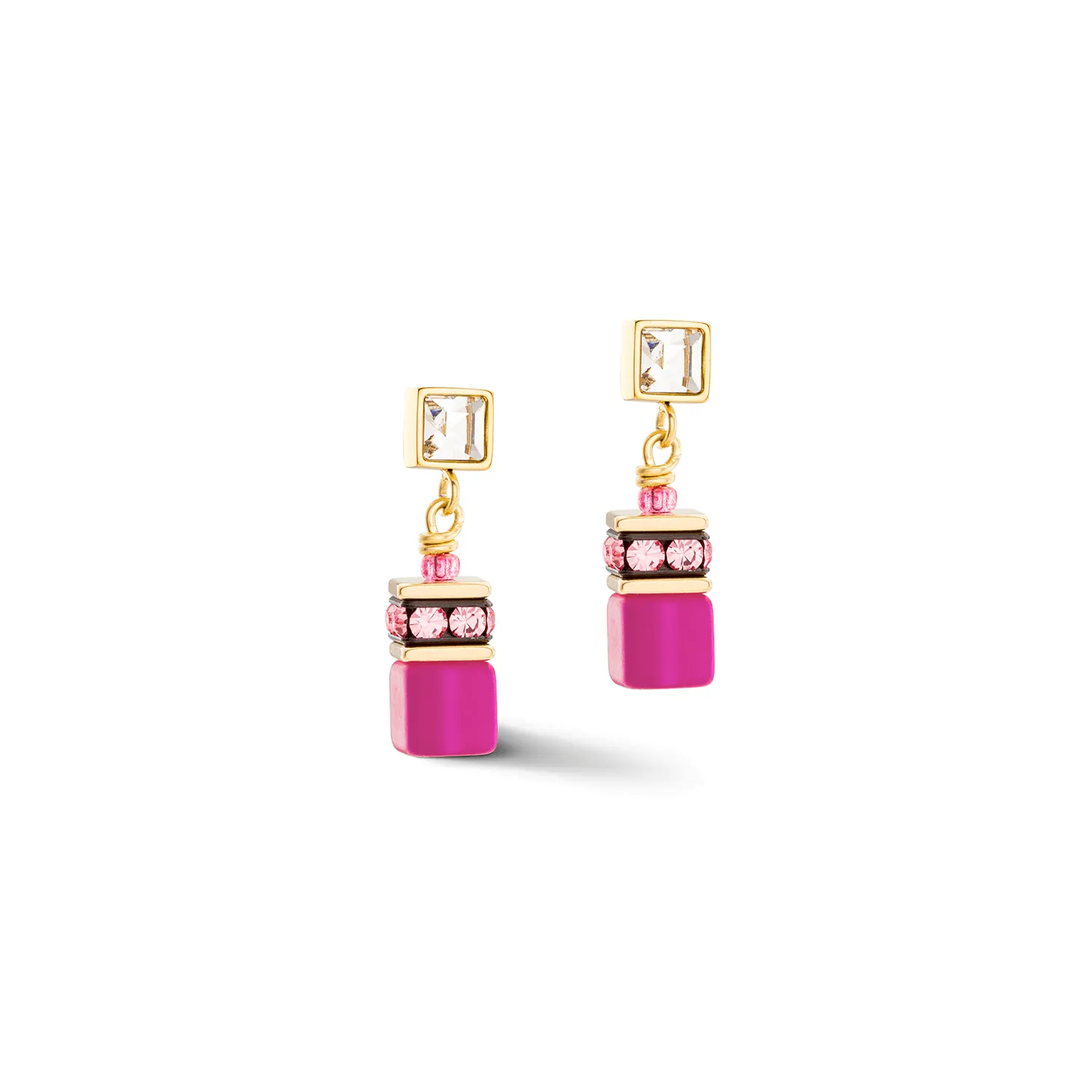 Coeur De Lion GeoCUBE® Iconic Gold Magenta Chain Earrings