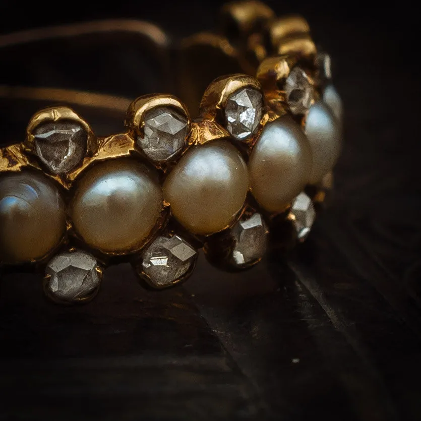 Devotedly Divine Antique Victorian Pearl and Diamond Band Ring