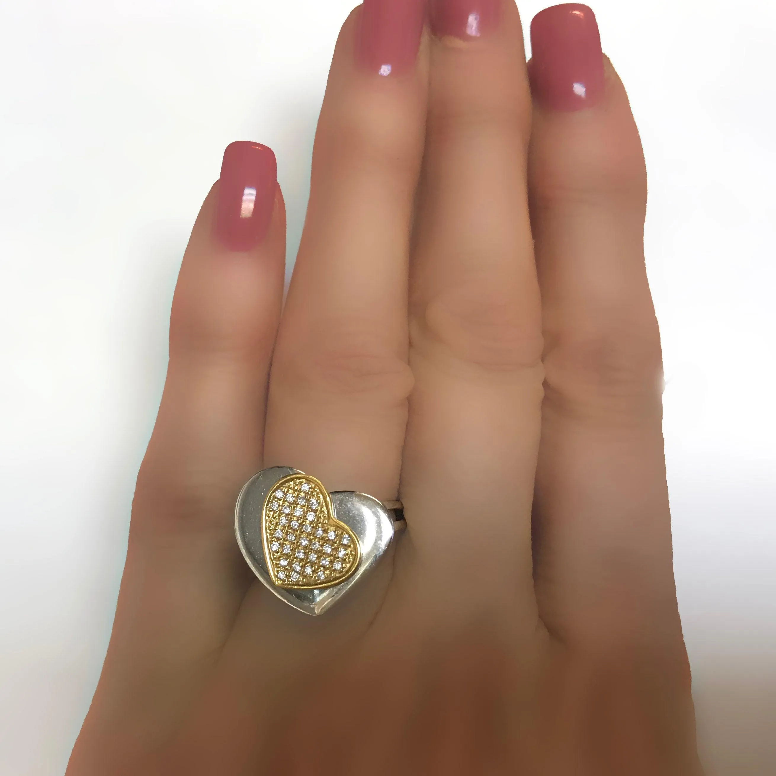 Diamond Double Hearts Ring 2-Tone Gold