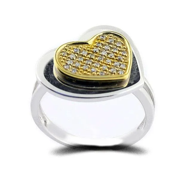 Diamond Double Hearts Ring 2-Tone Gold