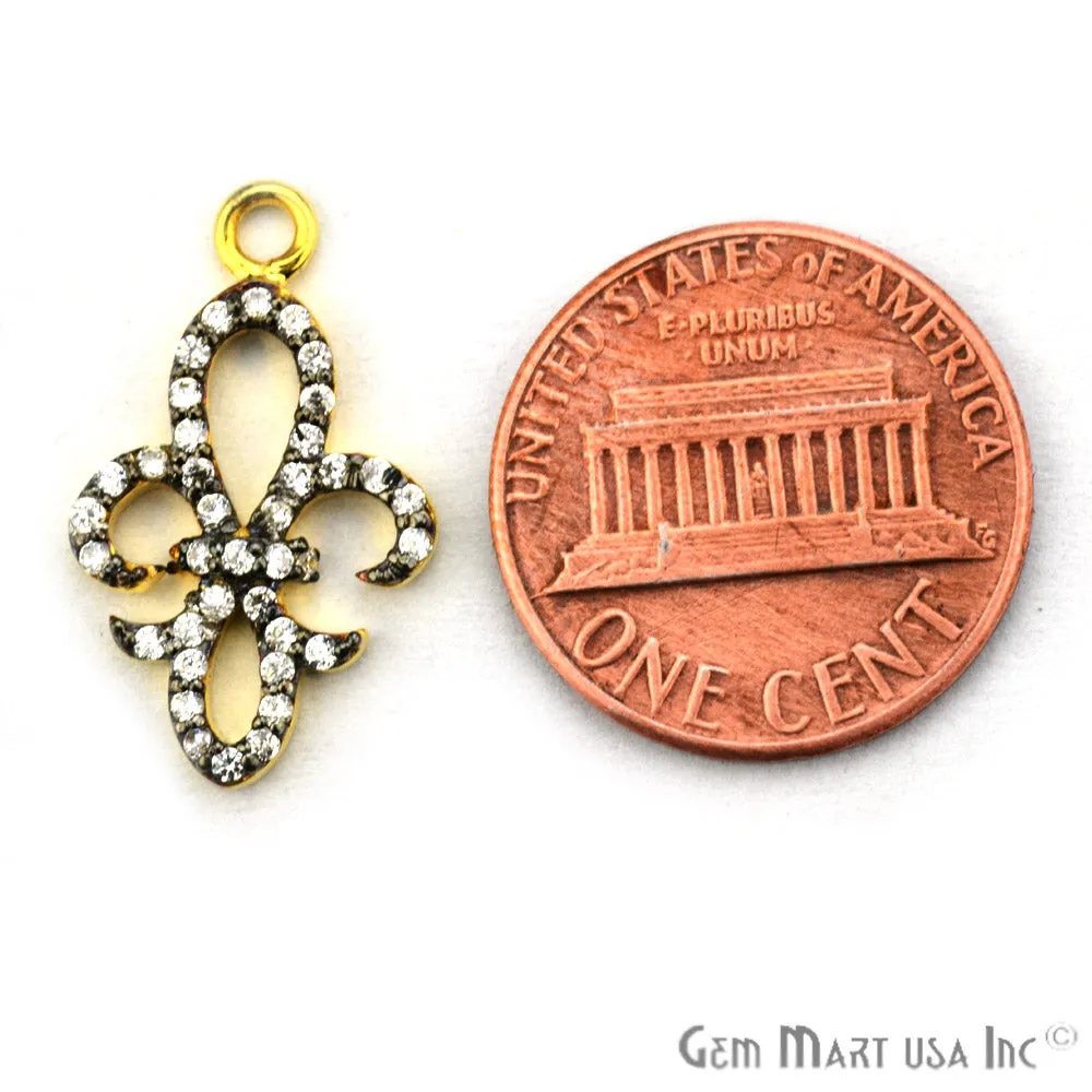 'Fleur de lis' CZ Pave Gold Vermeil Charm for Bracelet & Pendants