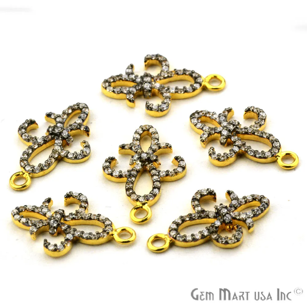 'Fleur de lis' CZ Pave Gold Vermeil Charm for Bracelet & Pendants