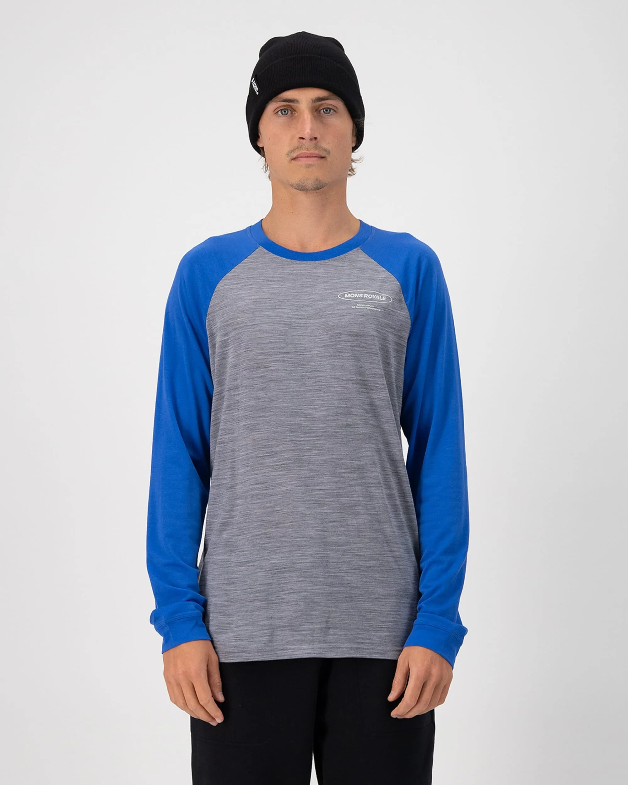 Icon Merino Raglan Long Sleeve - Grey Heather / Cobalt