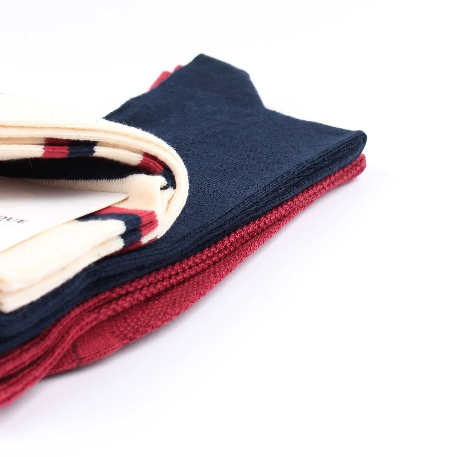 OF 3-pack 1 - Off White / Navy / Light Rosso - Stripes, Pique and Flat Knit