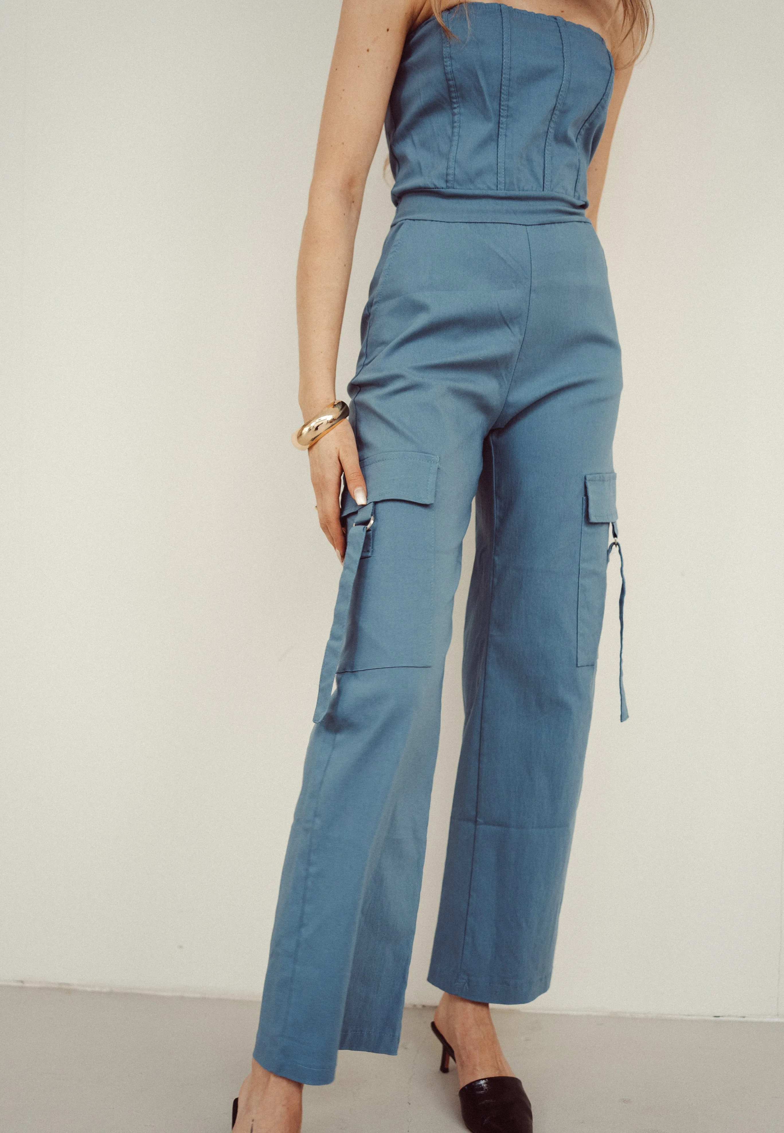 SALE - KIANA Cargo Jumpsuit in Blue