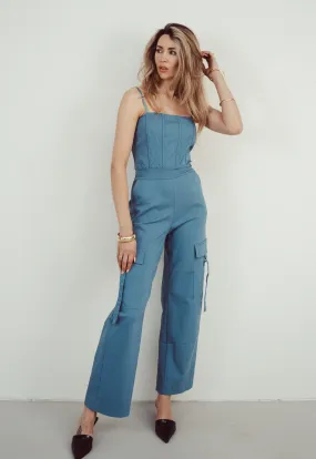 SALE - KIANA Cargo Jumpsuit in Blue