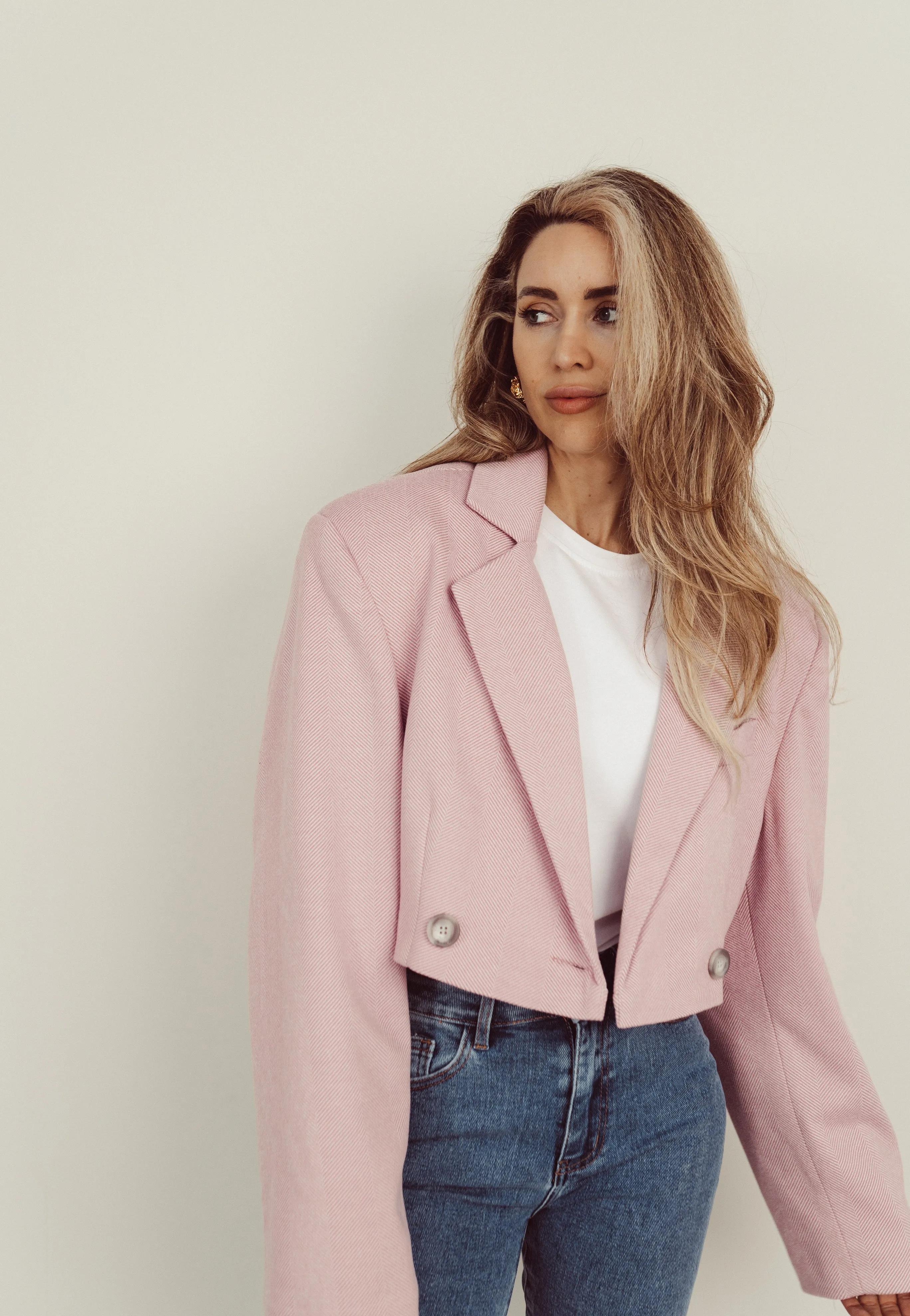 SALE - NOELLE Cropped Oversized Blazer in Light Pink