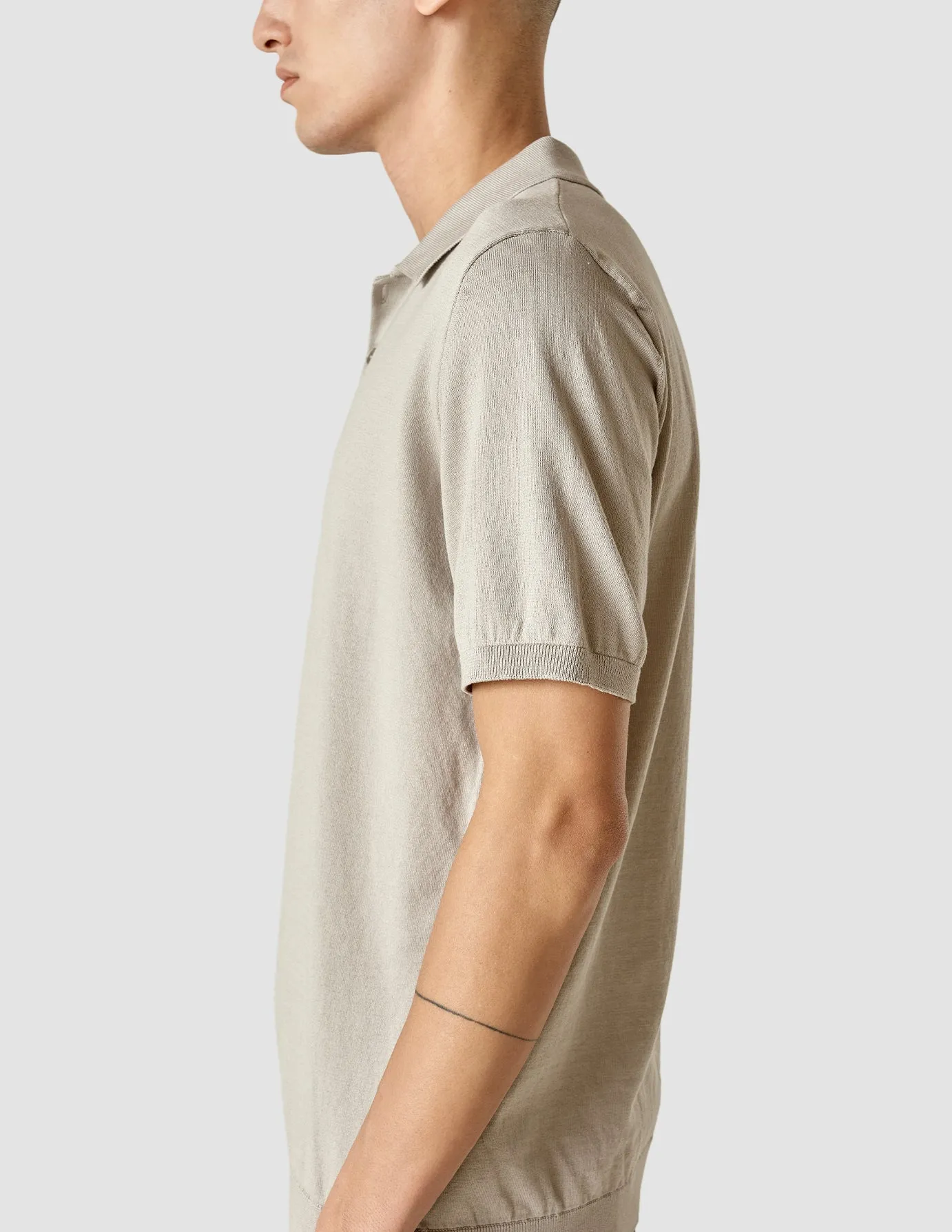 Silk / Cotton Short Sleeve Polo Light Grey