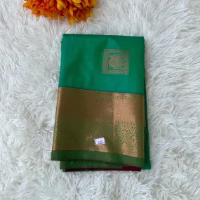 The Harmony Emerald Green Semi Silk Saree  With Meroon Border