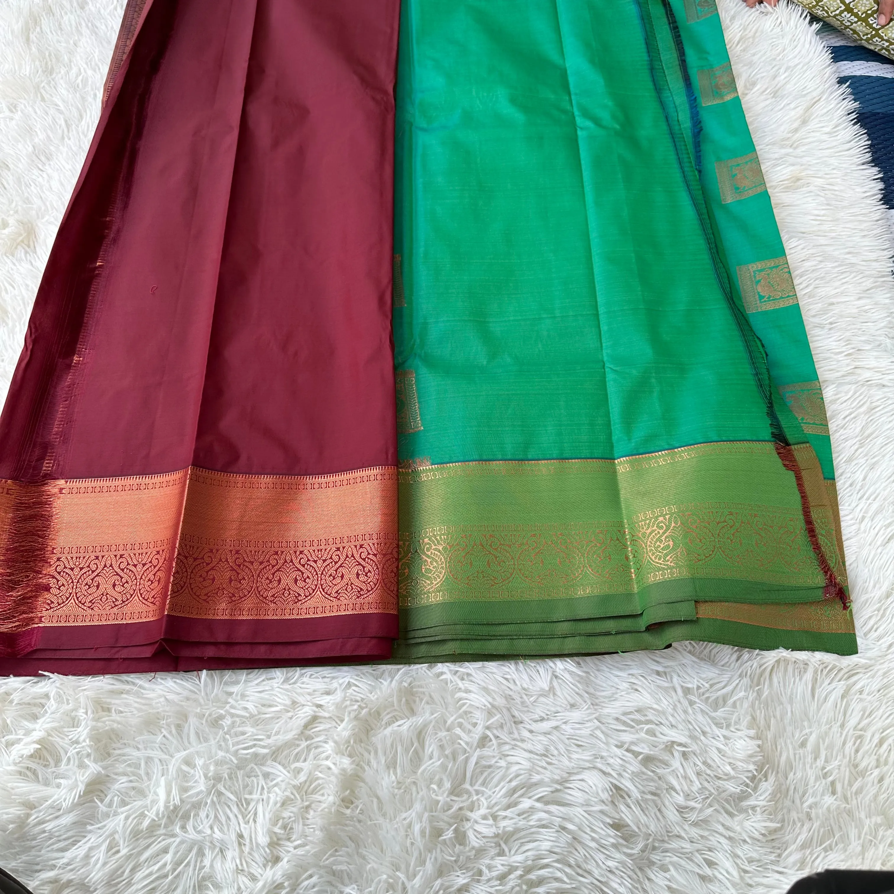 The Harmony Emerald Green Semi Silk Saree  With Meroon Border